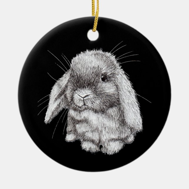 Lop Eared Bunny Rabbit Sketch Mens Womens Children Ceramic Ornament (Front)