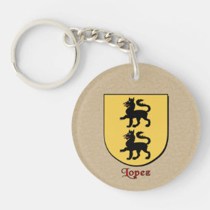 Lopez Historical Shield with Flag of Spain Keychain