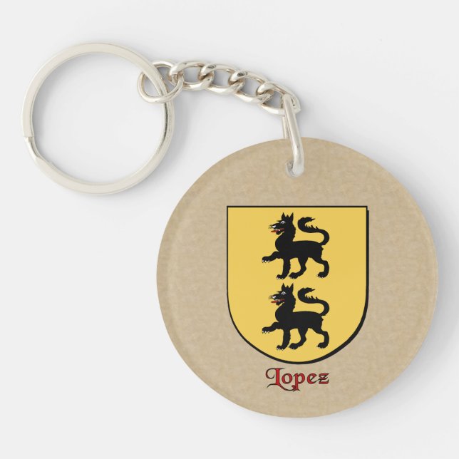 Lopez Historical Shield with Flag of Spain Keychain (Front)