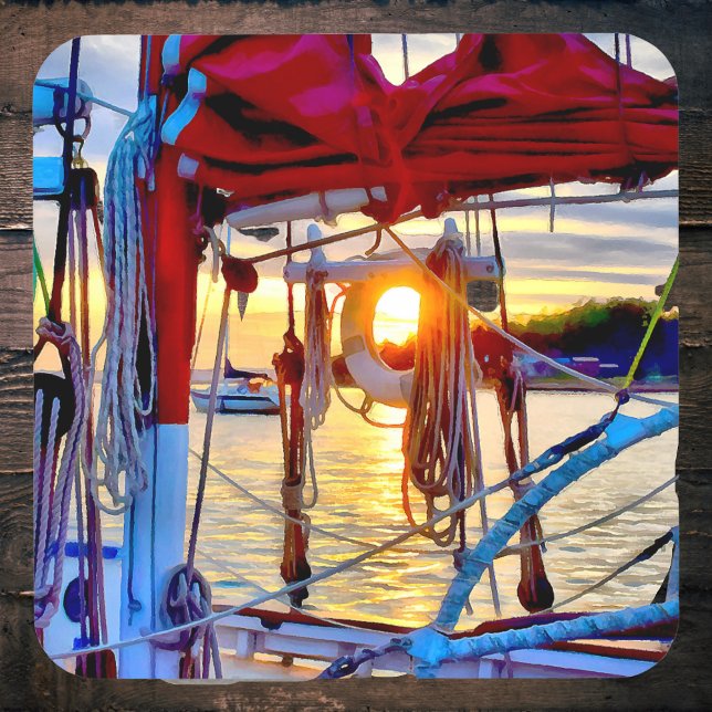 Lopez Island Boats and Sunset Hard Plastic Coaster (Creator Uploaded)