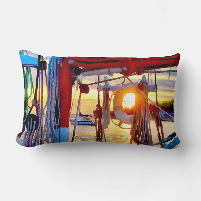 Lopez Island Sailing and Sunset Throw Pillow (Front)