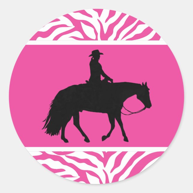 Loping Black Western Pleasure Horse Silhouette Classic Round Sticker (Front)