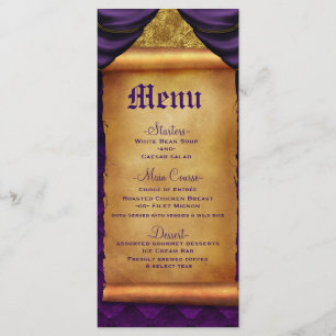 L'or de pourpre royal drape le menu de mariage de