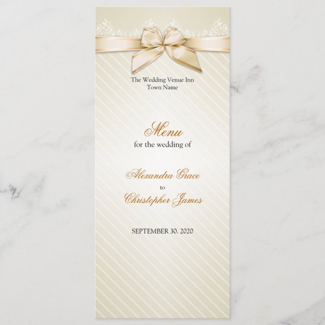L'or en ivoire de ruban barre le menu de mariage (Devant)