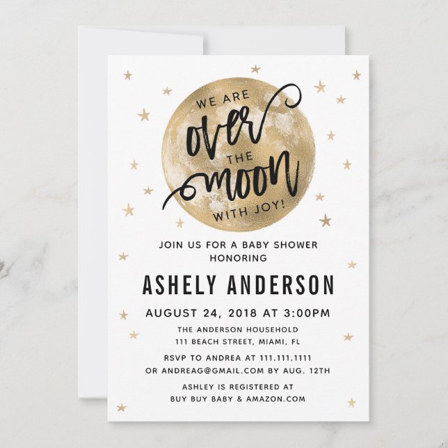 L'or sur la lune Baby shower Invitation (Devant)
