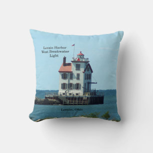 Lorain Harbour West Breakwater Light square pillow