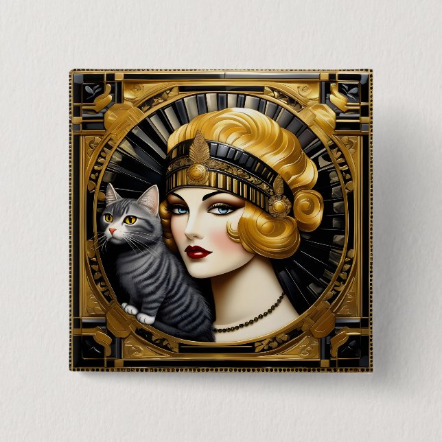 loral Dreams and Deco Delights 3 2 Inch Square Button (Front)