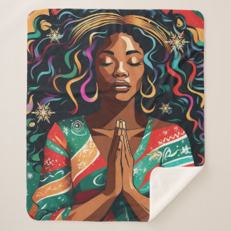 Lord Bless and Keep You Christmas Black Woman Sherpa Blanket