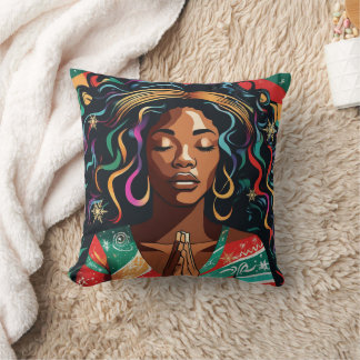 Lord Bless and Keep You Christmas Black Woman Throw Pillow