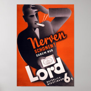Lord Cigarettes Poster vintage allemand restauré
