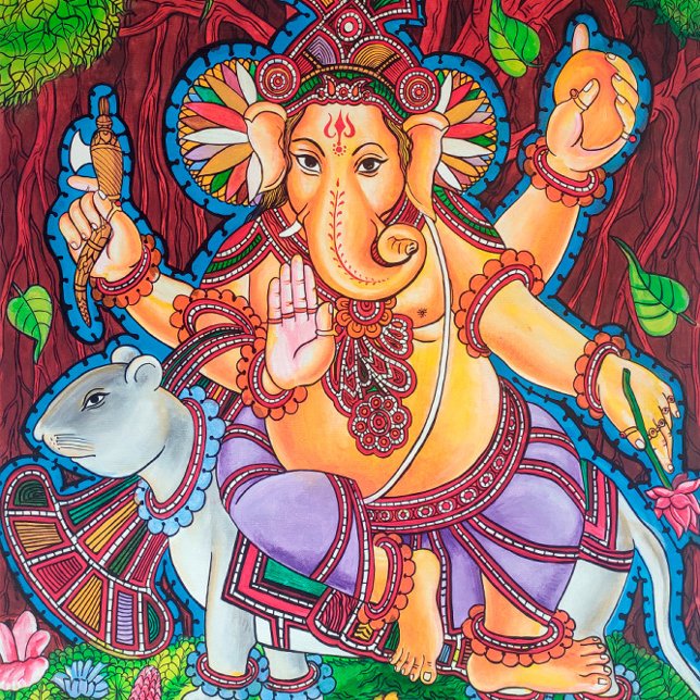 Lord Ganesh Mural Painting Stretched Canvas Print (Creator Uploaded)