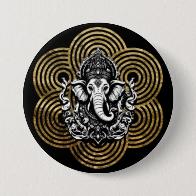 Lord Ganesha 3 Inch Round Button (Front)
