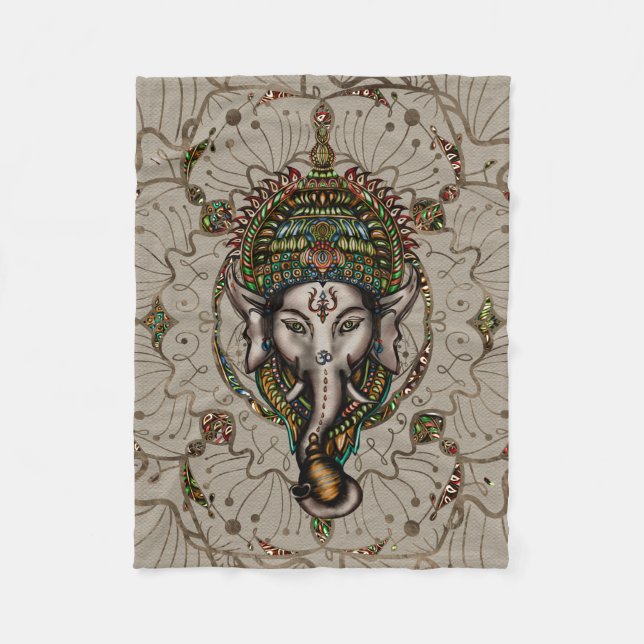 Lord Ganesha - Colour on Canvas Fleece Blanket (Front)