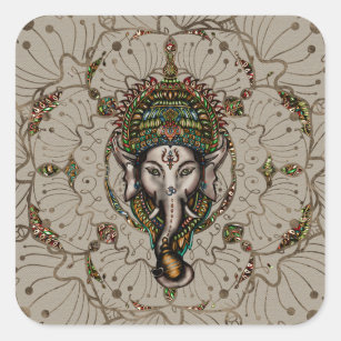 Lord Ganesha - Colour on Canvas Square Sticker