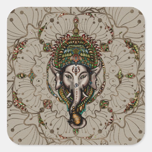 Lord Ganesha - Colour on Canvas Square Sticker (Front)