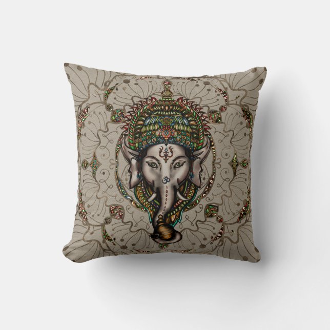 Lord Ganesha - Colour on Canvas Throw Pillow (Front)