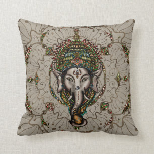 Lord Ganesha - Colour on Canvas Throw Pillow