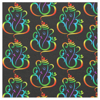 Lord Ganesha, colourful on custom colour backgroun Fabric