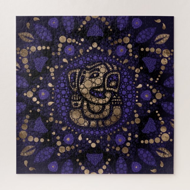 Lord Ganesha Dot Art Purples and Gold Jigsaw Puzzle (Vertical)