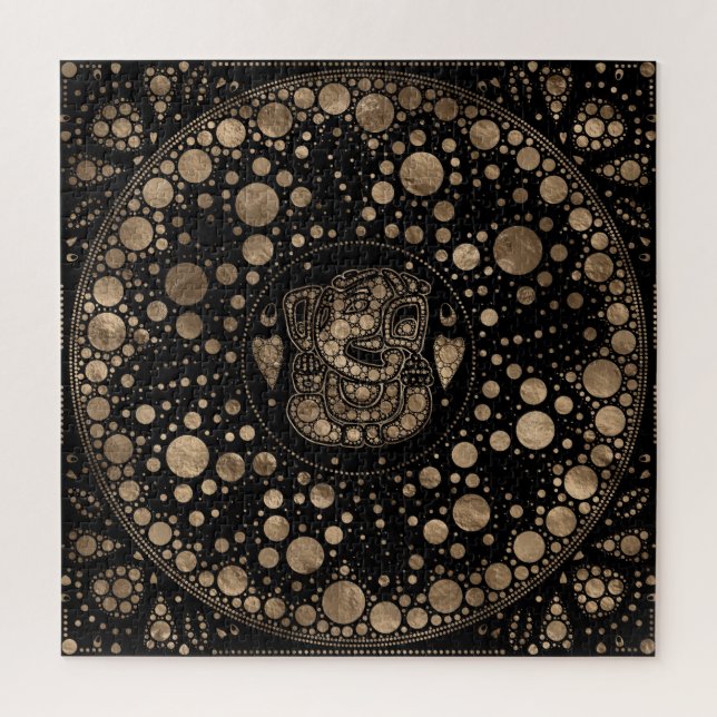 Lord Ganesha Gold and Black Dot Art Jigsaw Puzzle (Vertical)
