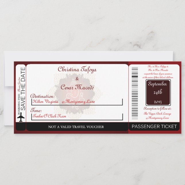 Lord Ganesha/Hind Boarding Pass Wedding Invitation (Front)
