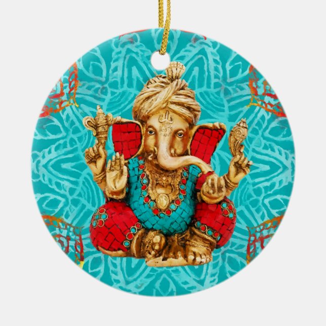 Lord Ganesha  - Mixed Media Ceramic Ornament (Front)