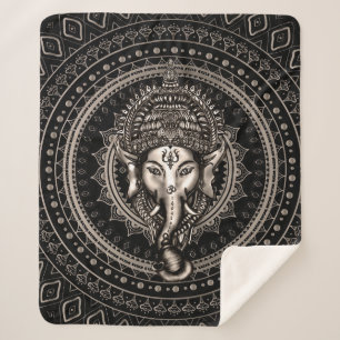 Lord Ganesha - Sepia Black Sherpa Blanket