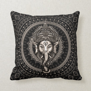 Lord Ganesha - Sepia Black Throw Pillow