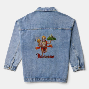 Lord Hanuman Flying Lifting Mountain Denim Jacket