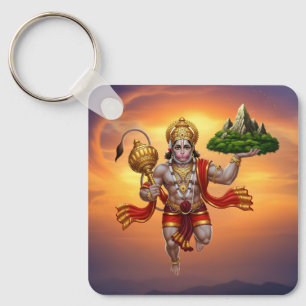 Lord Hanuman Flying Lifting Mountain Keychain