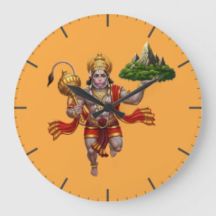 Lord Hanuman Flying Lifting Mountain Large Clock