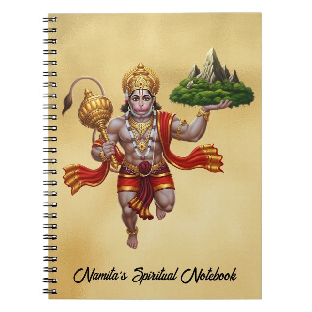 Lord Hanuman Flying Lifting Mountain Notebook (Front)