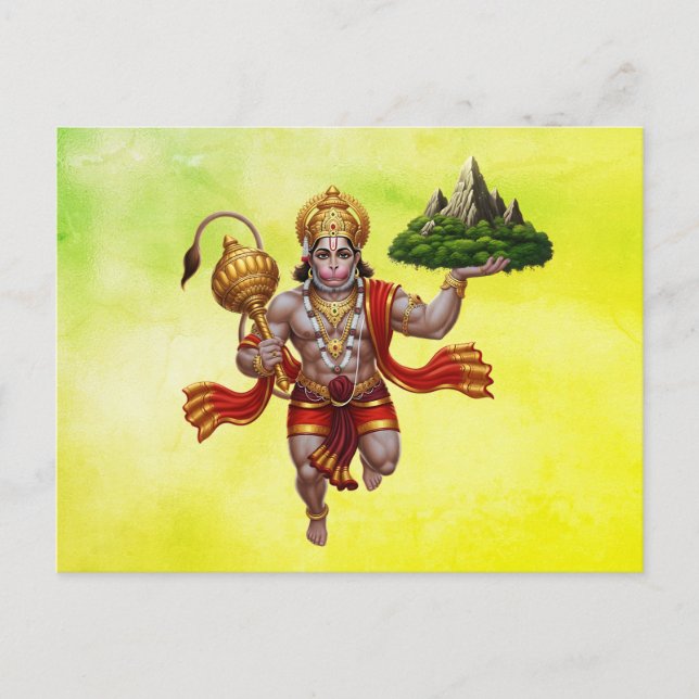 Lord Hanuman Flying Lifting Mountain Postcard (Front)