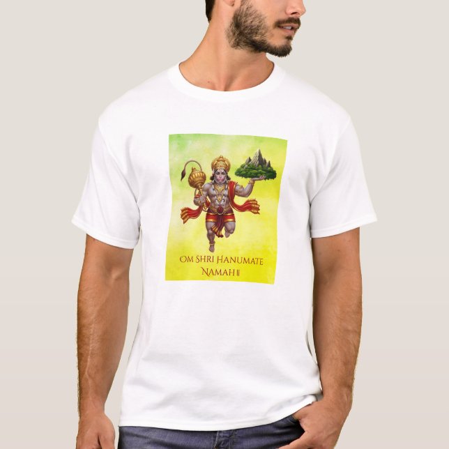 Lord Hanuman Flying Lifting Mountain T-Shirt (Front)