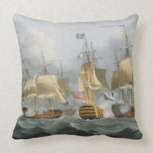 Lord Howe in the Queen Charlotte, Breaking the Ene Throw Pillow