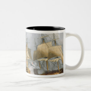 Lord Howe in the Queen Charlotte, Breaking the Ene Two-Tone Coffee Mug