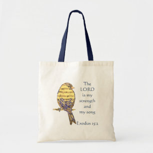 Lord is my Strength & Song Bible Scripture Bird Tote Bag