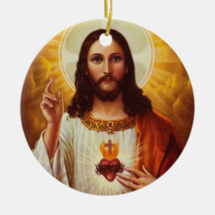 Lord Jesus Christ and the Sacred Heart Ceramic Ornament