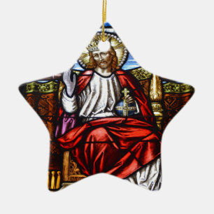 Lord Jesus on throne stained glass Ceramic Ornament