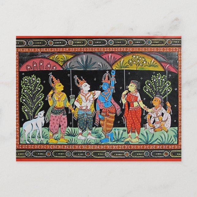 LORD KRISHNA LIFTS GOVARDHAN MOUNTAIN POSTCARD (Front)