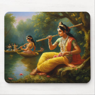 Lord krishna playing flute mouse pad