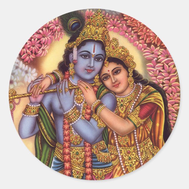 Lord Krishna & Radha Classic Round Sticker (Front)