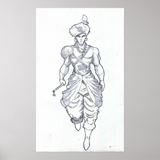 Lord Krishna Sketch Poster (Front)