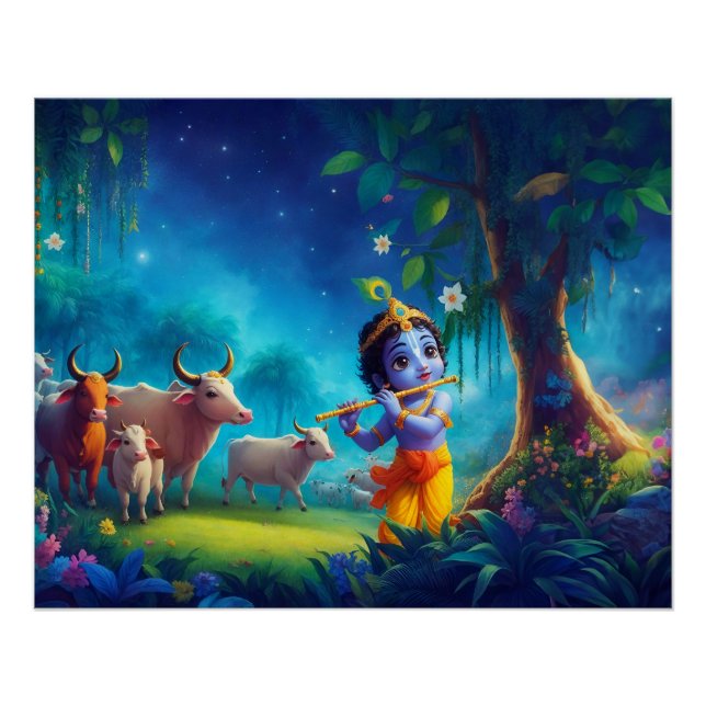 Lord Krishna Vrindavan illustration Poster (Front)