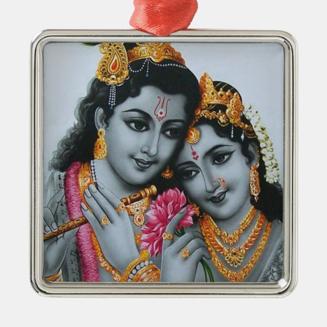 Lord Krishna with Flute Hare Krisna Metal Ornament (Front)