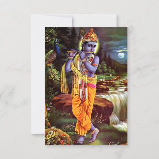 Lord Krishna with Flute Hindu God Thank You Card
