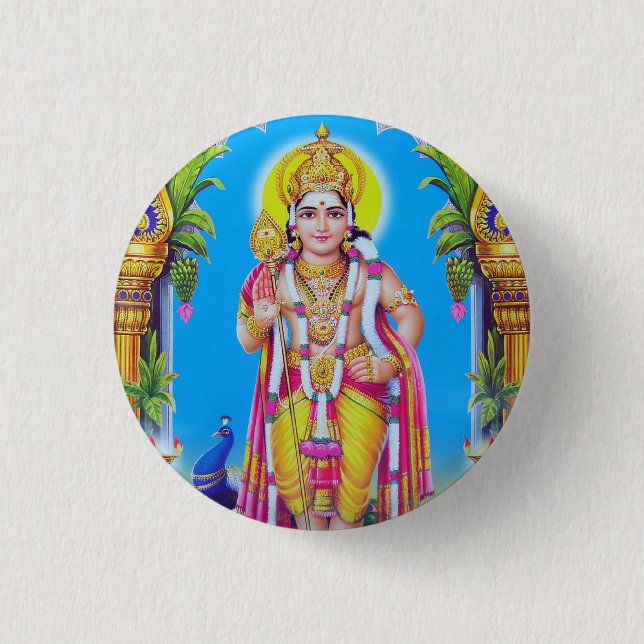 Lord Muruga, Hindu God 1 Inch Round Button (Front)