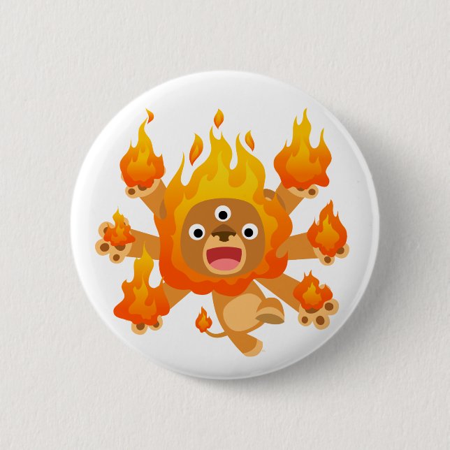 Lord of Fire!! (cute cartoon lion)  Button Badge (Front)