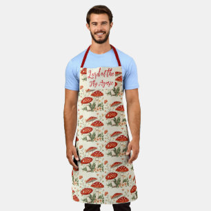 Lord of the Fly Agaric Floral Red White Mushrooms Apron