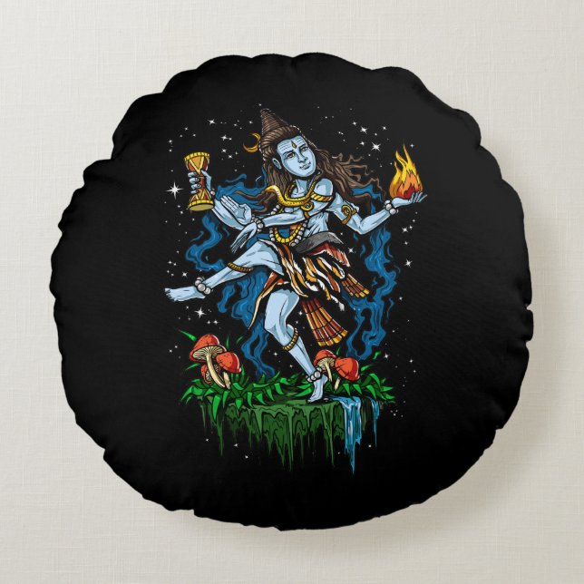 Lord Shiva Nataraja Dancing Hindu God Round Pillow (Front)